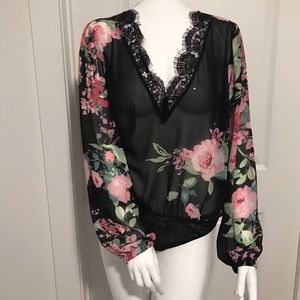 Ladies sheer brand new floral print bodysuit